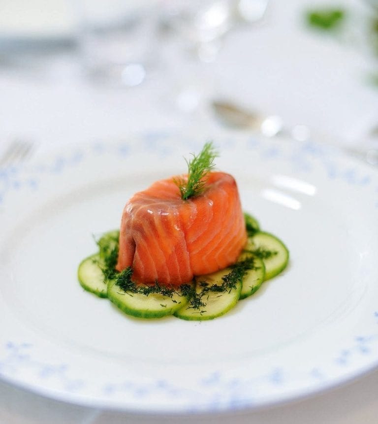 Individual smoked salmon terrines for Christmas