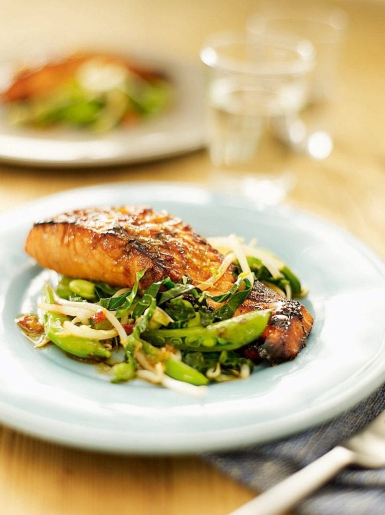 Teriyaki salmon with stir-fry vegetables