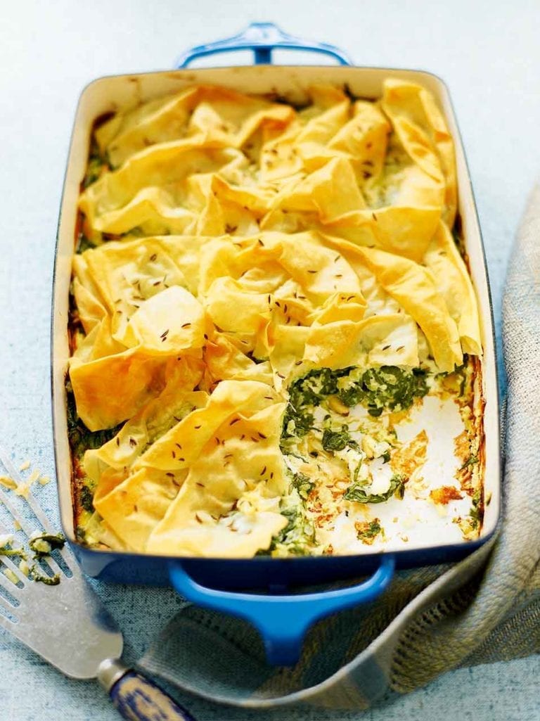 Spinach and feta filo pie