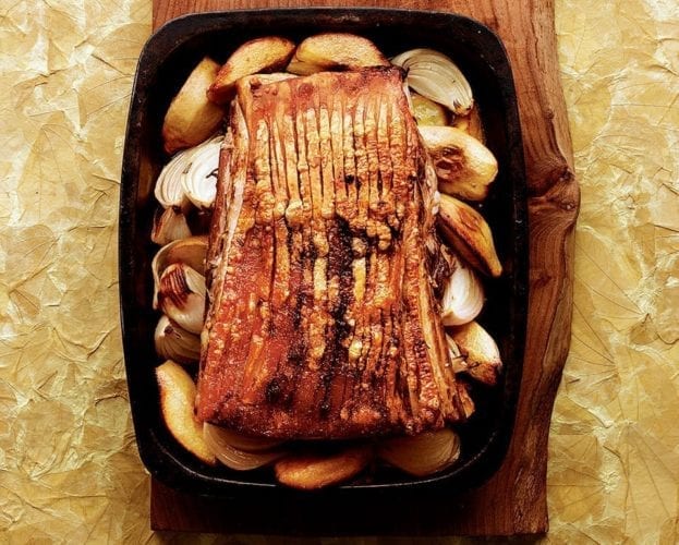 Slow-roast pork belly with quince