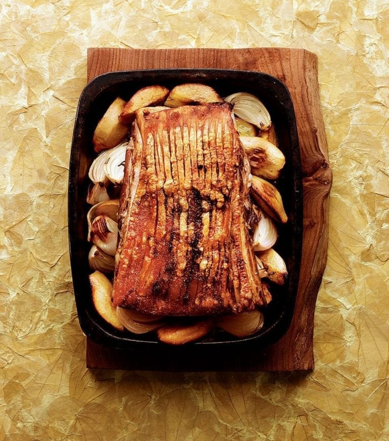 Slow-roast pork belly with quince