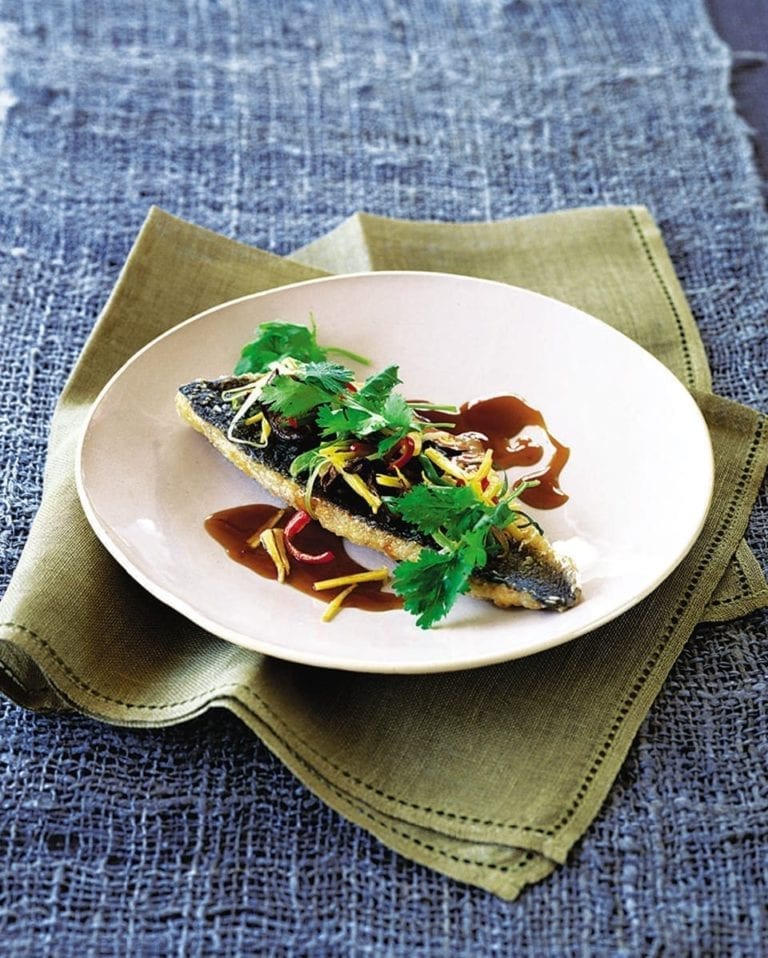 Thai ginger sea bass with mushrooms