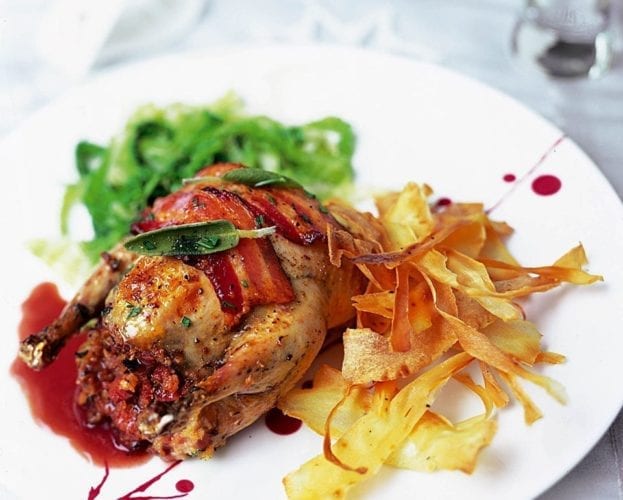 Chorizo-and-sage-stuffed roast partridge