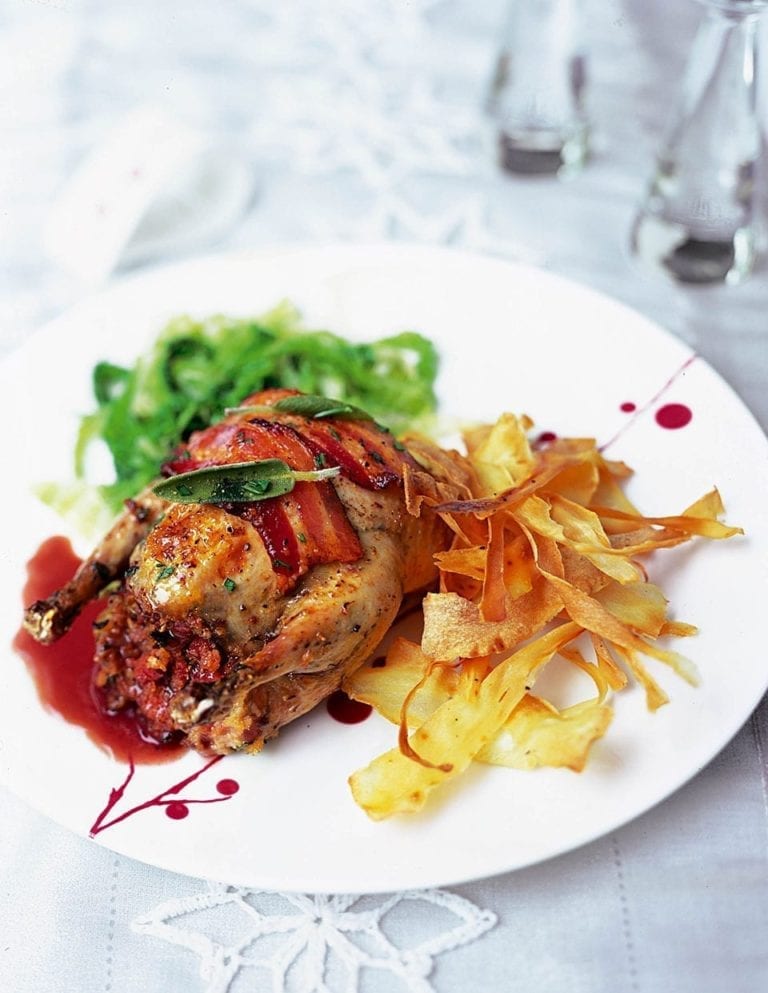 Chorizo-and-sage-stuffed roast partridge