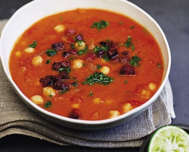 Chickpea and tomato soup with chorizo
