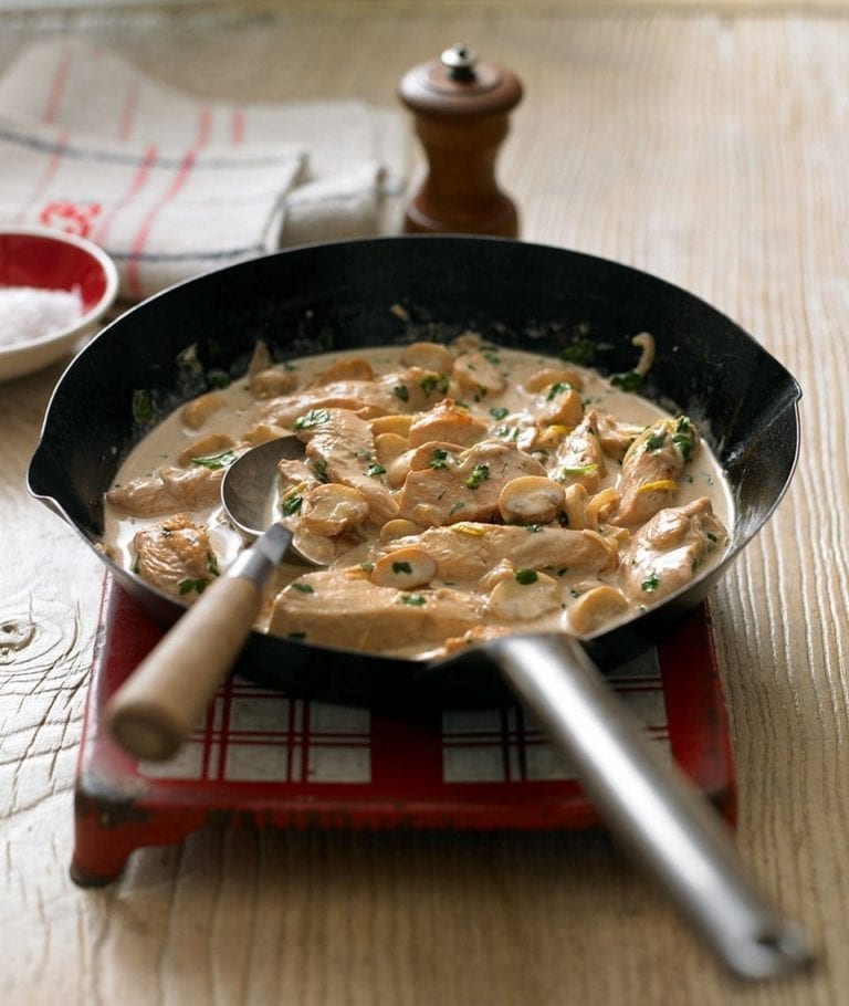 Cider chicken with creamy mushroom and anchovy sauce