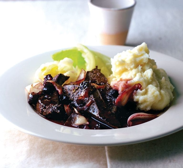 Lambs’ liver with sticky onions, port and raisins