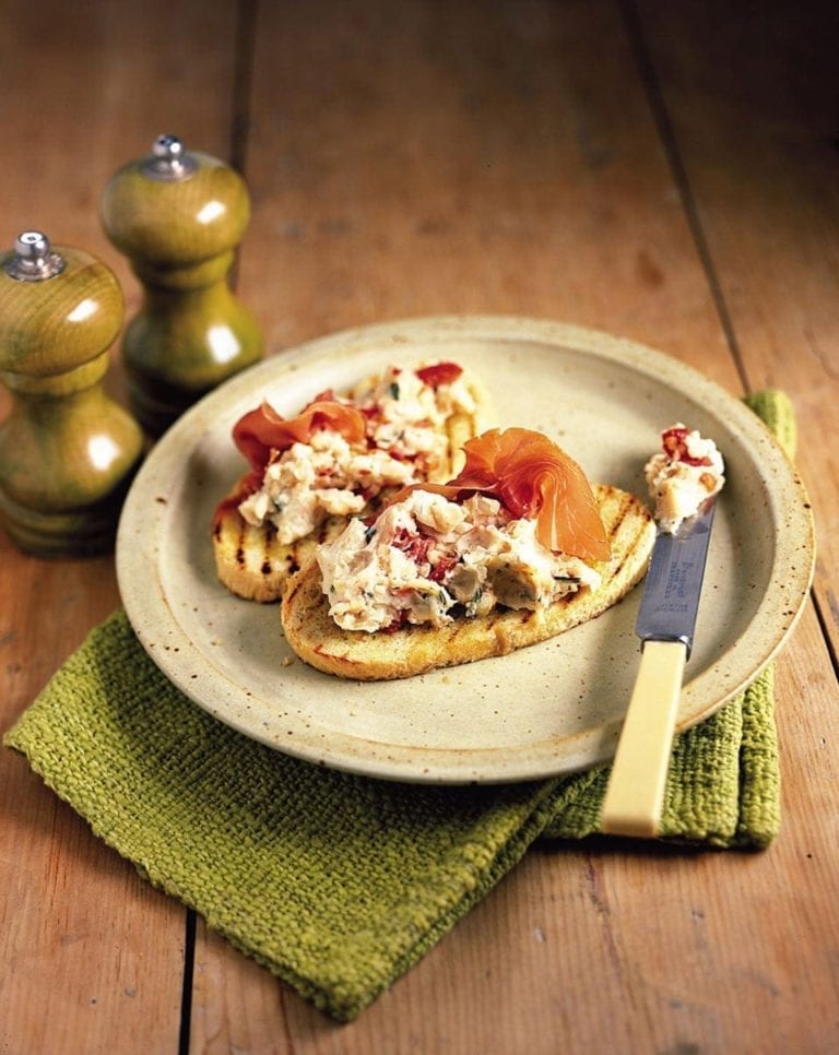 Cannellini beans and rosemary on bruschetta