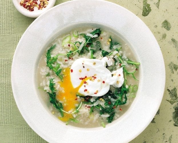 Congee with egg and greens