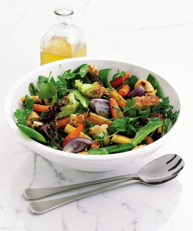 Roasted baby vegetable salad with croutons