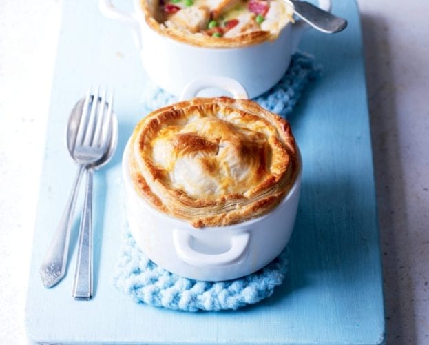 Smoky chicken and bean pot pies with a cornmeal crust