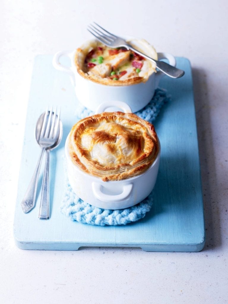 Chicken, pea and bacon pies