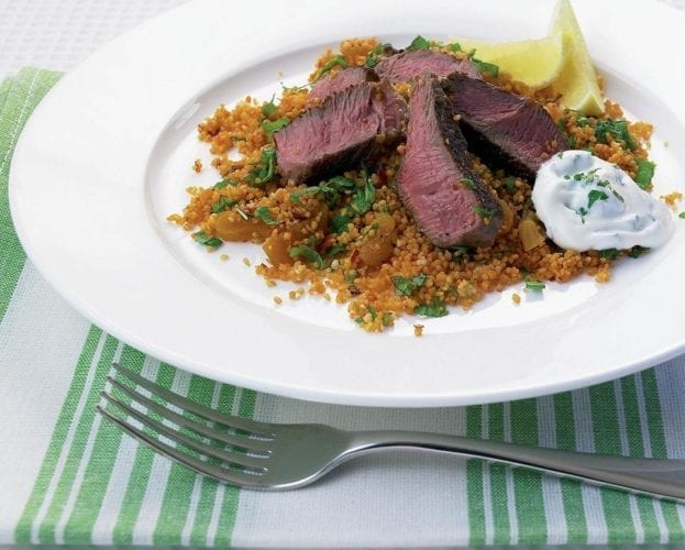 Lamb steaks with garlic, basil and spinach polenta