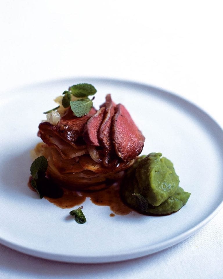 Roast lamb with minted pease pudding
