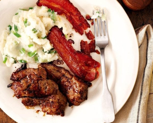 Liver and bacon with celeriac mash