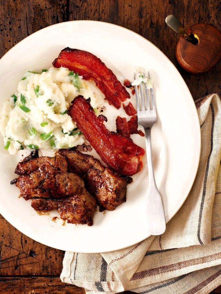 Liver and bacon with celeriac mash