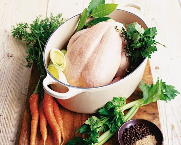 Poached chicken broth
