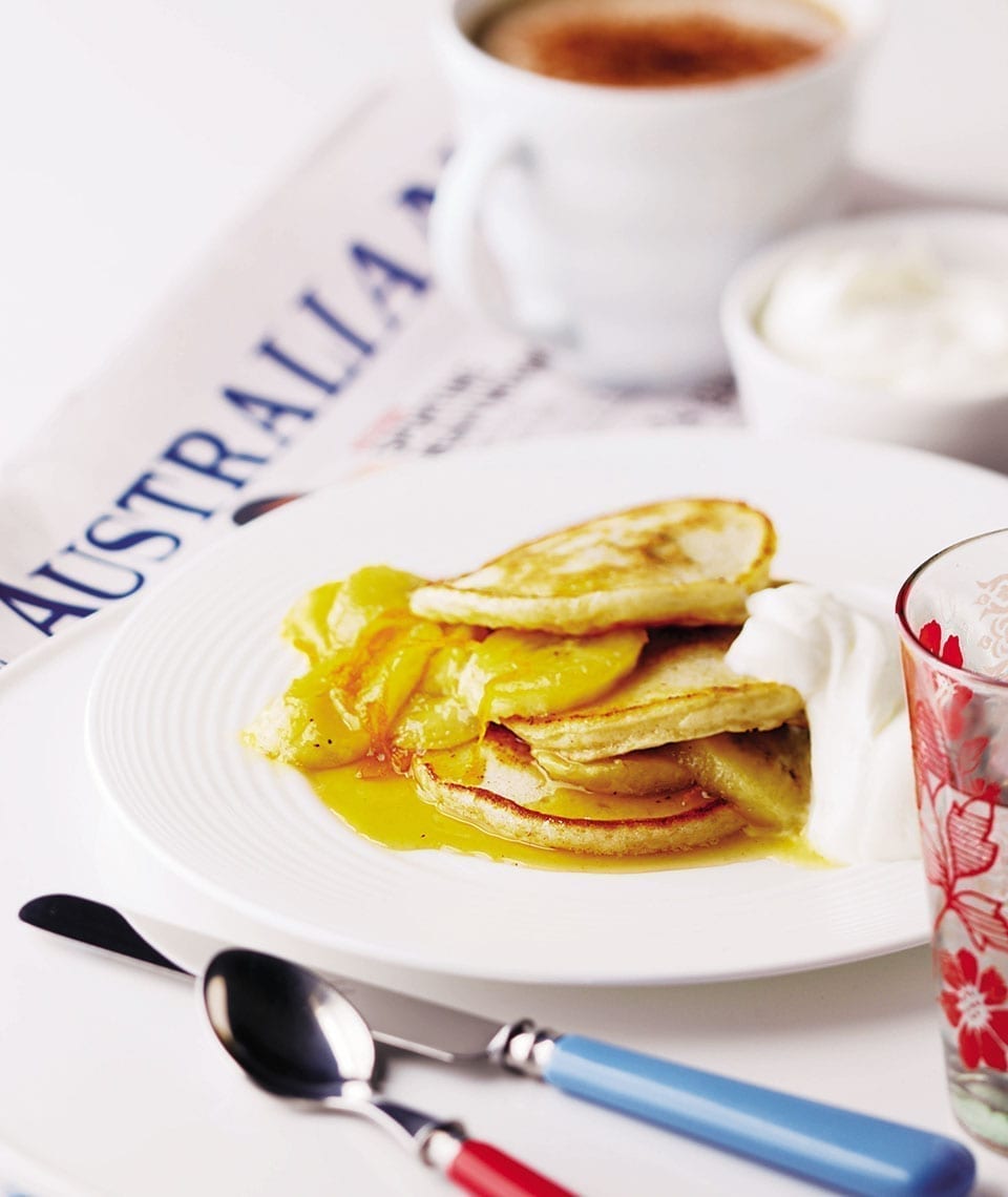 Buttermilk pancakes with honeyed bananas recipe | delicious. magazine