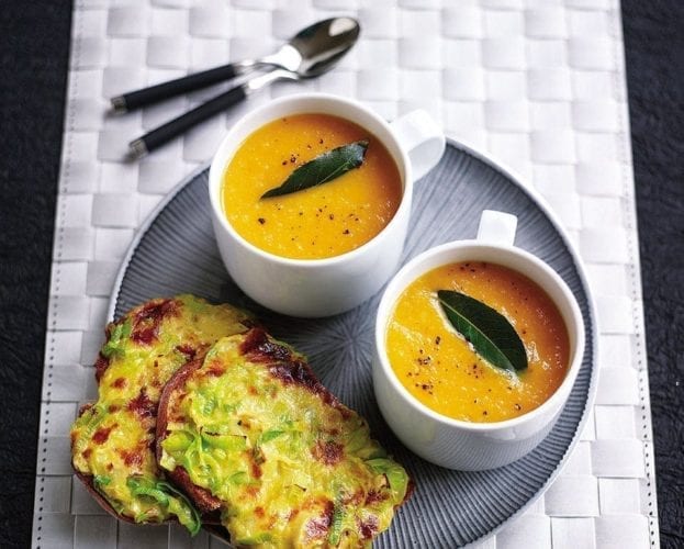 Carrot soup and Welsh rarebit