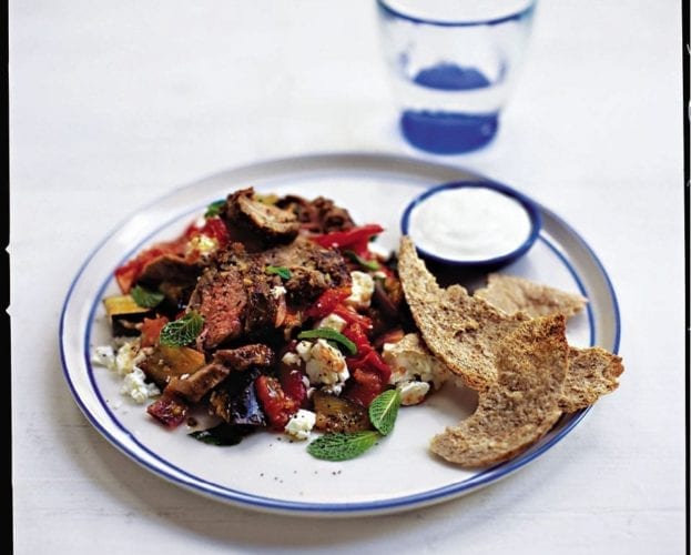Fennel-spiked lamb with ratatouille, feta and mint