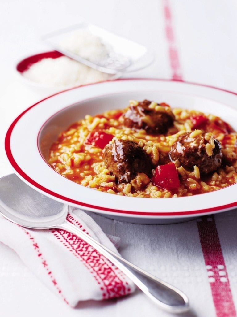 Meatballs with tomato risotto