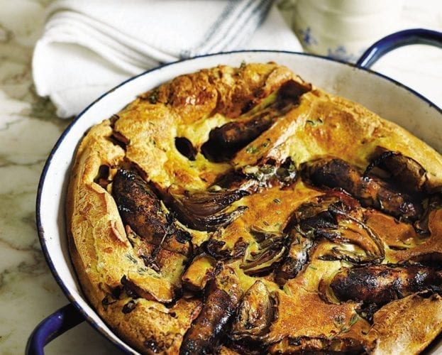 Toad in the hole with red onions