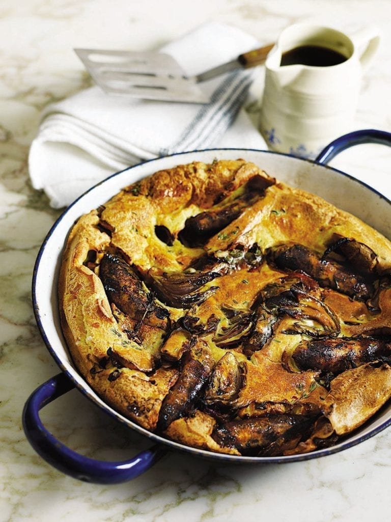 Toad in the hole with red onions
