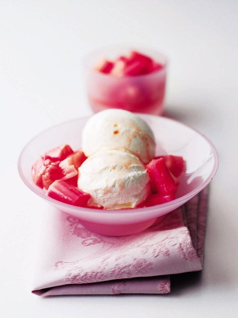Buttermilk ice cream with rhubarb compote