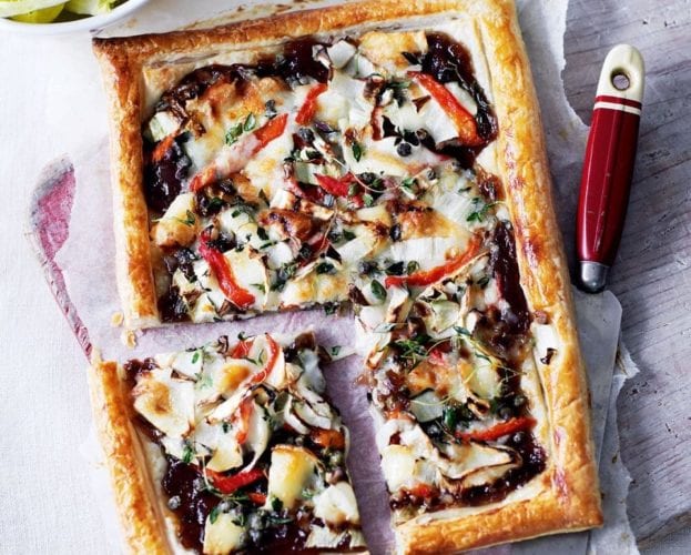 Goat’s cheese and red pepper tart with chicory