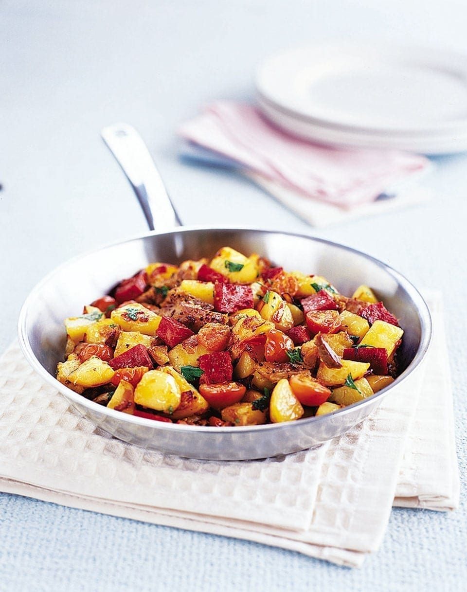 Smoked mackerel and chorizo potatoes recipe delicious. magazine