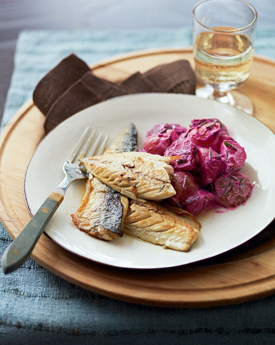Pan-fried mackerel with potatoes and beetroot recipe | delicious. magazine