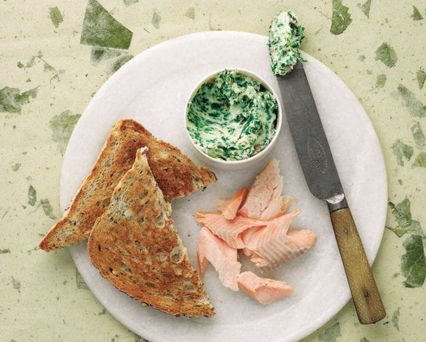 Trout with crème fraîche and brined gherkins