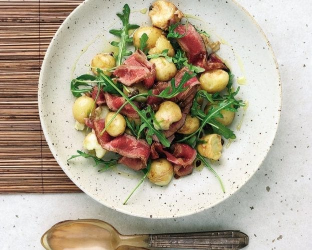 Warm potato, chicory and steak salad