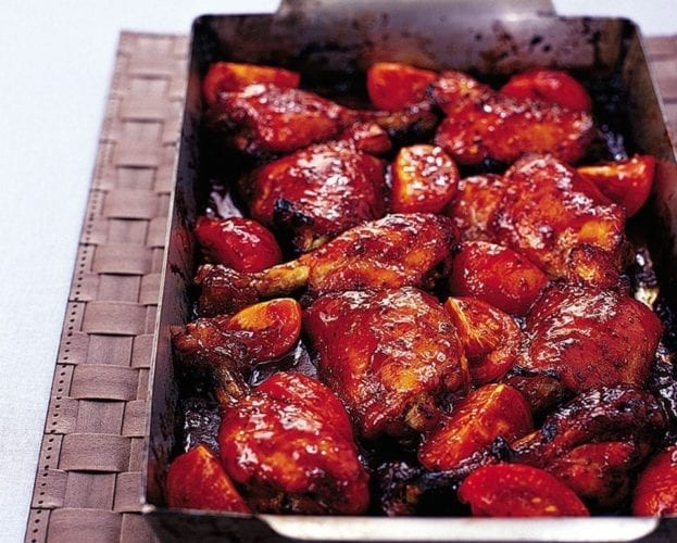 Sticky honey tomato and mustard chicken