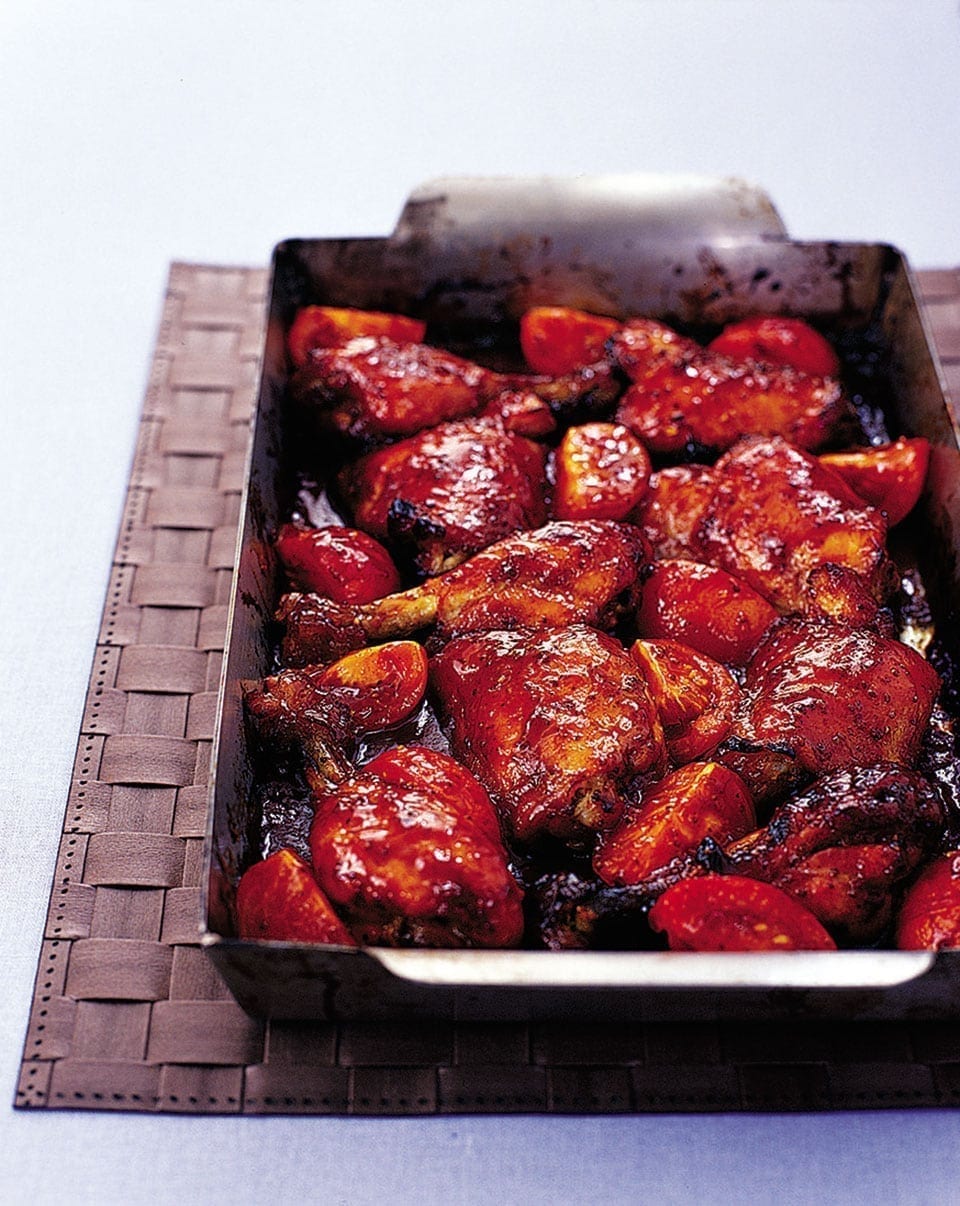 Sticky honey tomato and mustard chicken recipe | delicious. magazine