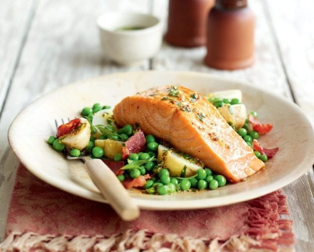 Potato and hot smoked salmon salad