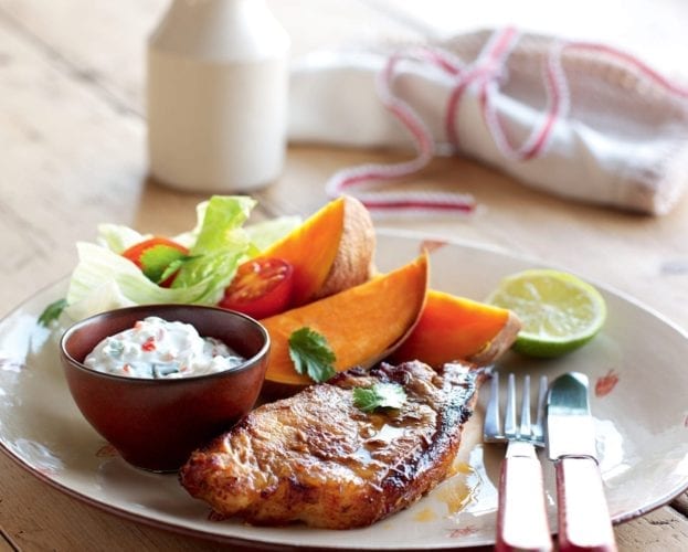 Mexican-style pork with sweet potatoes and lime yogurt