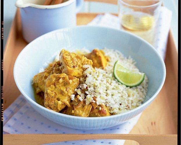 Spiced chicken masala with coconut sambal