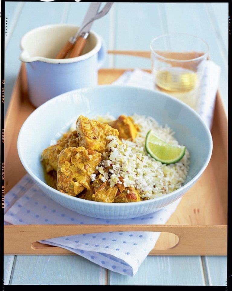 Spiced chicken masala with coconut sambal