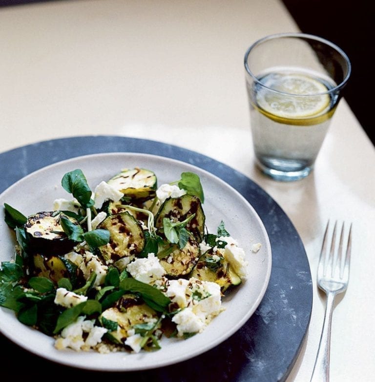 Lemon courgettes, feta and watercress salad