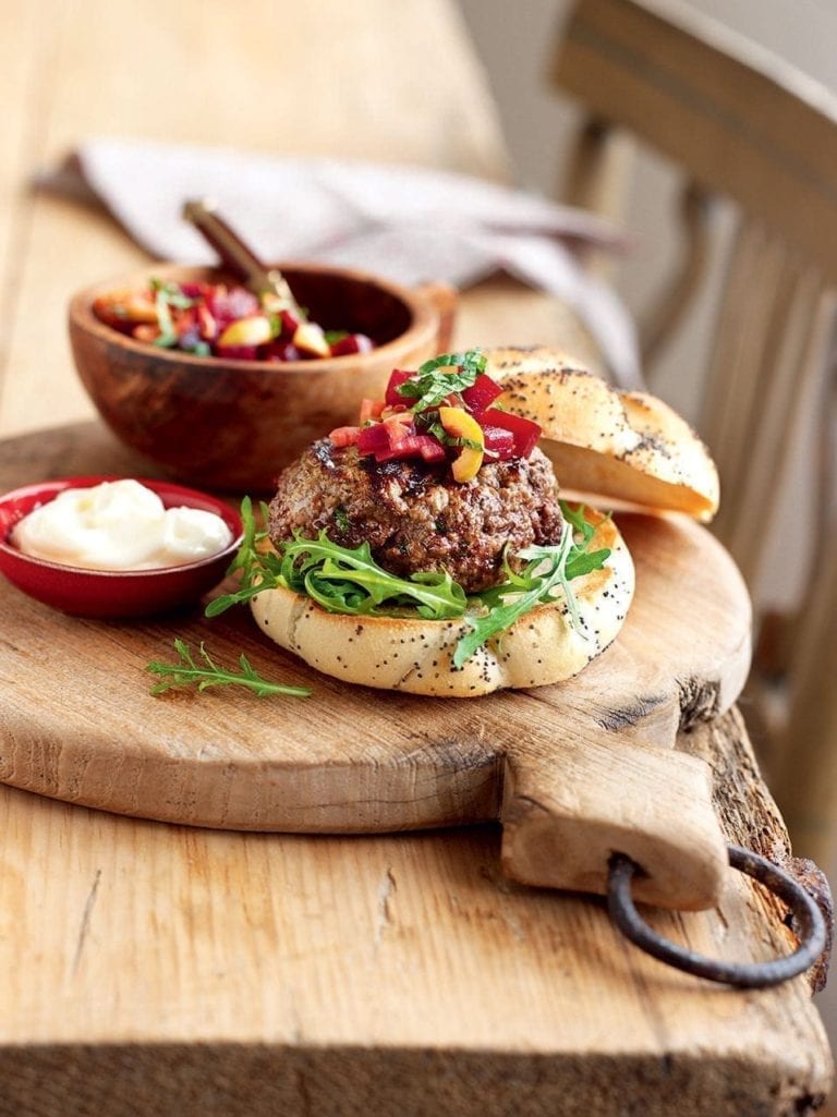 Greek beef burger with beetroot relish
