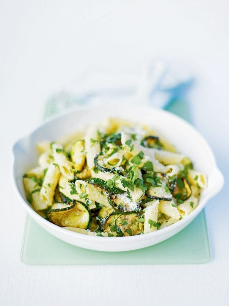 Penne with courgettes, herbs and Parmesan