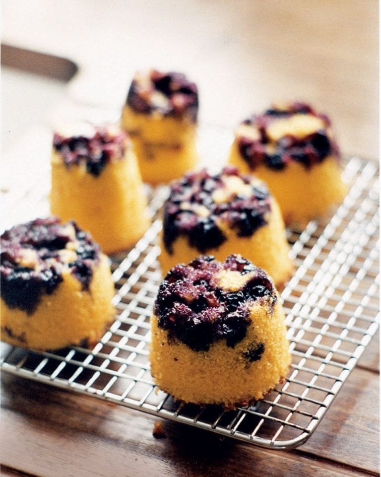 Upside-down, dairy-free blueberry polenta cakes