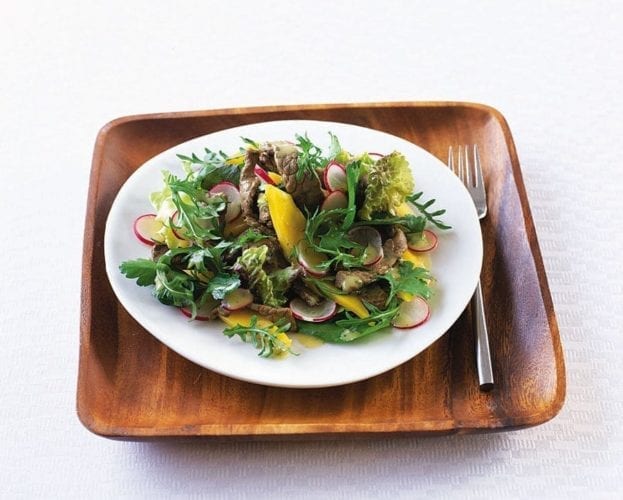 Seared steak, mango and radish salad