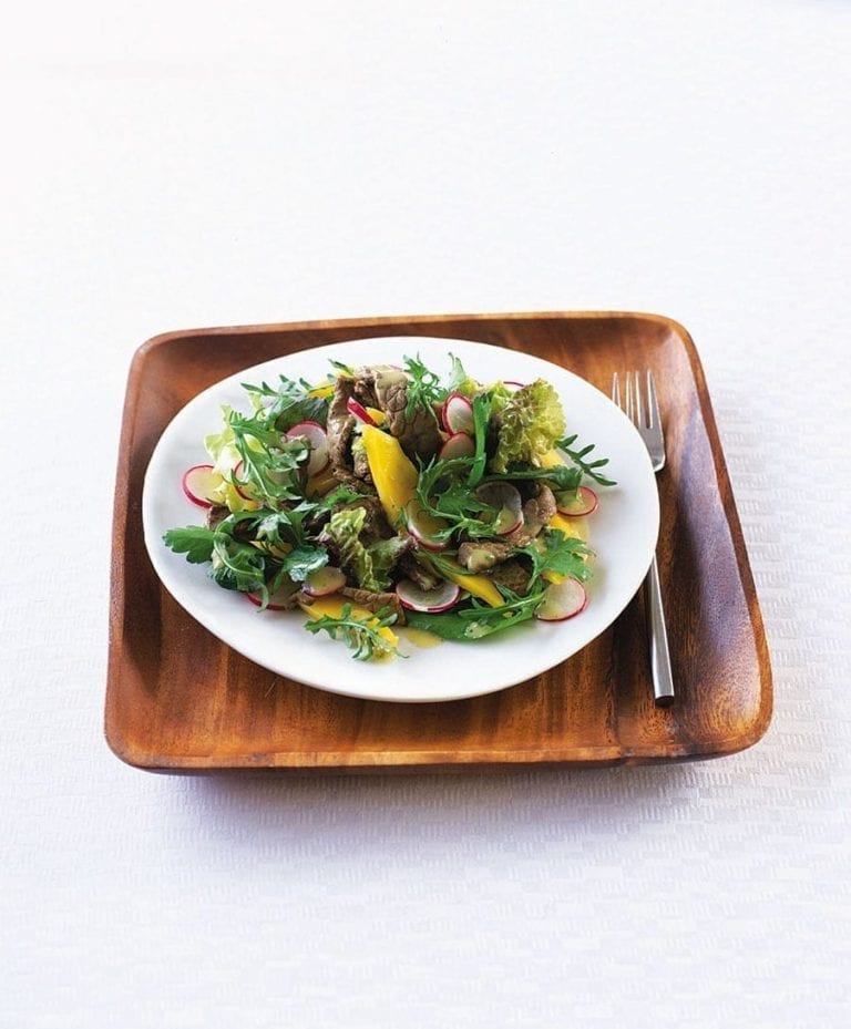 Seared steak, mango and radish salad