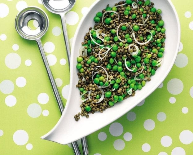 Warm pea and lentil salad