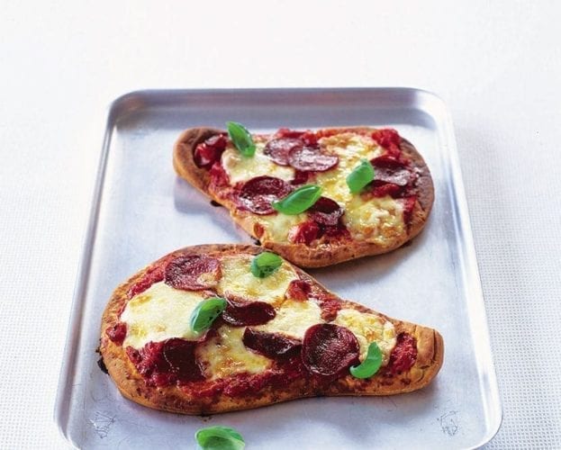 Cherry tomato and pepperoni pizza
