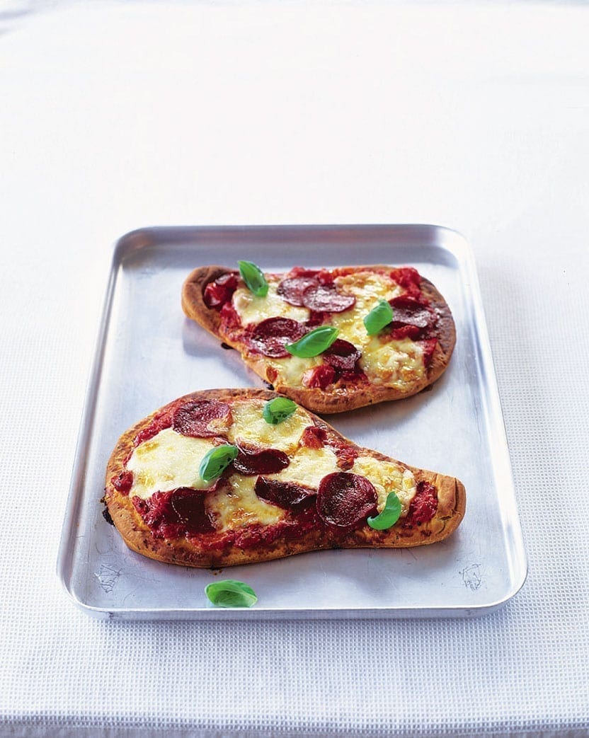 Cherry tomato and pepperoni pizza recipe | delicious. magazine