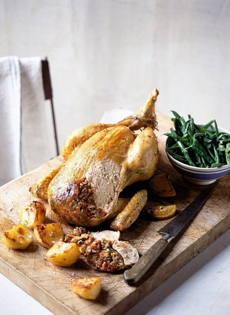 Roast chicken with chorizo stuffing