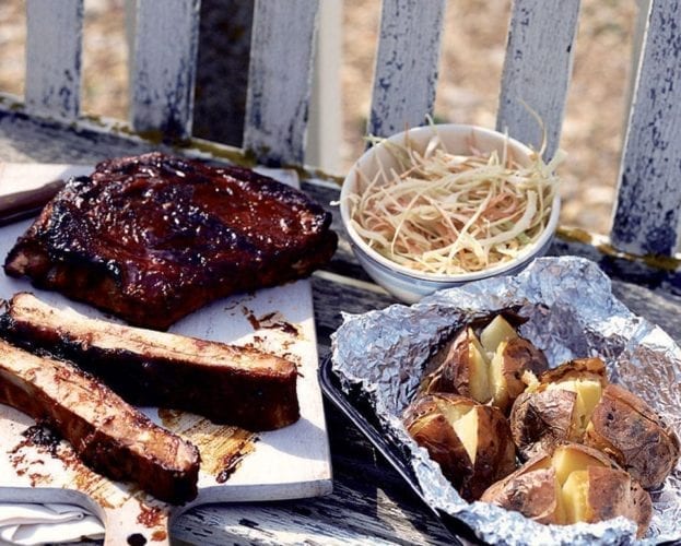 Sticky hoisin pork ribs with coleslaw